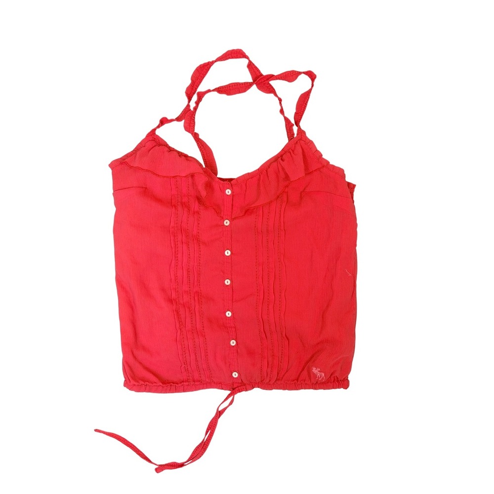 Abercrombie & Fitch Red Ruffle Halter Crop Top Button Front Pintuck Size M
